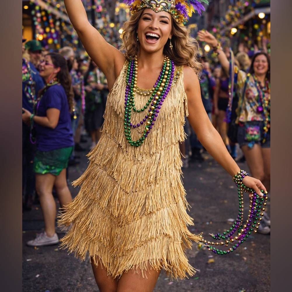 Festive Gold Fringe Dress